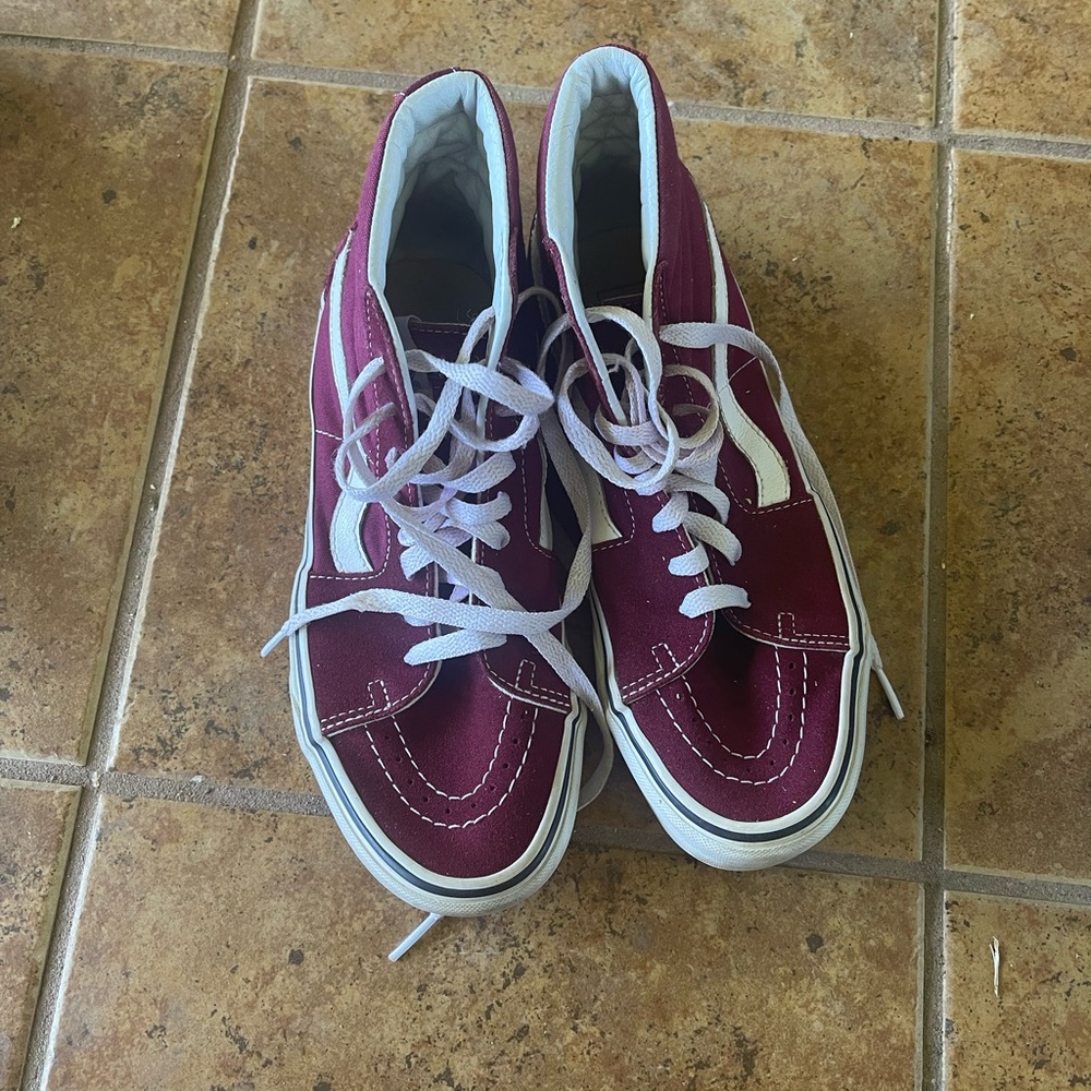 VANS SK8-HI Burgundy High Top Canvas Skate Shoes Mens Sz 6.5 Womens Sz 8.0